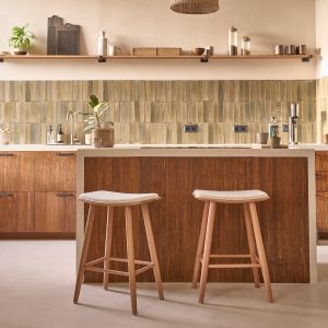 Bois Dessus Bois Dessous Lot de 2 tabourets en teck massif assise bouclette 65 cm AMBRE