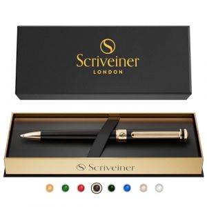 Stylo Bille - Scriveiner - Noir Laqu&eacute; - Finition Or 24 Carats - Rechargeable - Ergonomique