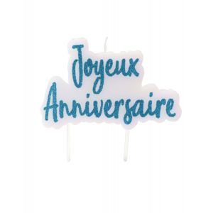 Hobi Bougie sur pique joyeux anniversaire turquoise pailletée 8 x 5 cm - Couleur Bleu - Taille Taille Unique