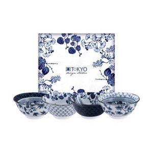 Tokyo Design Studio 4 bols tayo Flora Japonica porcelaine bleu et blanc Ø14,8 cm Bleu