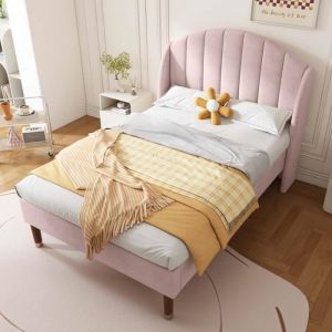Lit simple 90x200 cm avec sommier &agrave; lattes - MODERNLUXE - Rose - Lit adulte - Enfant