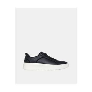 Skechers Homme Freins Mains Libres Court Break Double aération Basket, Maille en Cuir Dura Noir, 40 EU