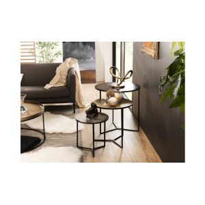 Macabane Set de 3 tables gigognes aluminium noir doré argenté - pieds métal - JANET