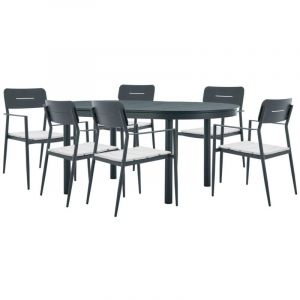 Vente-unique - Salle à manger de jardin en aluminium : table extensible L.170/240 cm et 6 fauteuils empilables - Anthracite - lottys de mylia