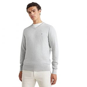 Tommy Hilfiger Pull uni &agrave; col en V Gris - Taille L