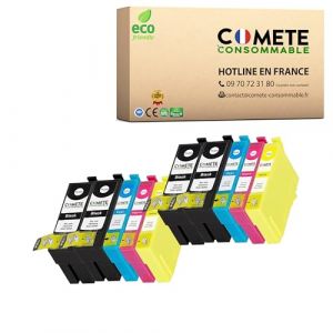 COMETE - 34XL - 10 Cartouches d&rsquo;encre Compatibles Epson 34 XL - Noir et Couleur