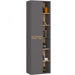 Colonne salle de bains VAMI suspendu Gris Graphite et Chêne Artisan 50 cm 2 portes 10 étagères 50x30x170 cm