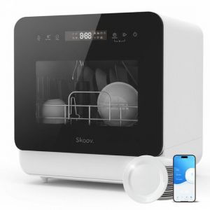 Skoov Mini lave-vaisselle avec r&eacute;servoir d'eau - 5 couverts - 6 programmes de lavage - 45cm - Petit lave-vaisselle &eacute;troit &agrave; poser - Camping - Blanc