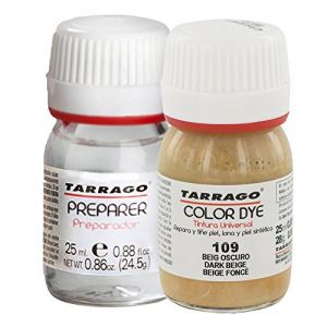 Tarrago Color Dye Double Teinture Colorante Cuir, Cuir Synth&eacute;tique Et Textil Bouteille + Pr&eacute;parateur 25 millilitres Couleur Beige Fonc&eacute;-109