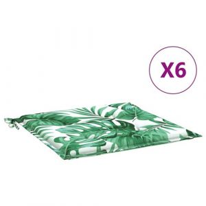 VidaXL Coussins de chaise lot de 6 motif de feuilles 40x40x3 cm tissu