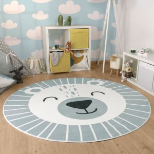 Image de Tapis Rond Chambre Enfant Bebe T&ecirc;te De Lion T&ecirc;te D'ours Lavable En Machine 120 cm rond, Gris 2 - Paco Home