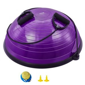 VEVOR Demi-ballon Fitness 62 cm, Ballon d'Équilibre Charge 300 kg, Station d'Équilibre avec Bande de Résistance et Pompe à Pied, Entraînement Complet du Corps, Domicile, Gym, Gymnastique, Violet