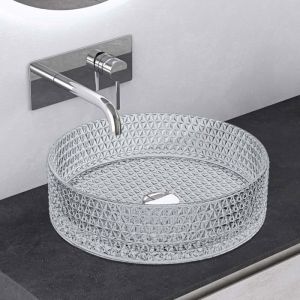 Mai&mai - Lavabo en Verre Transparent Lavabo Rond Lave-Mains Vasque Verre à Poser Salle de Bain Toilettes pour Invités sans Perçage de Robinet