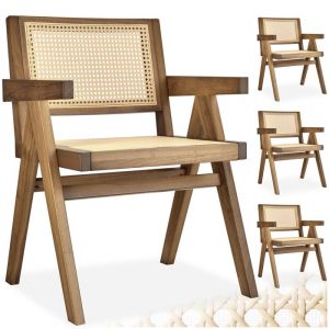 TecTake Lot 4 chaises de salle à manger cannage viennois boho chêne clair