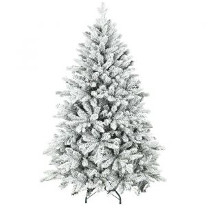 Homcom Sapin de Noël artificiel - floqué de neige - 768 branche, support en métal pliable - plastique ignifuge - 150H cm - vert