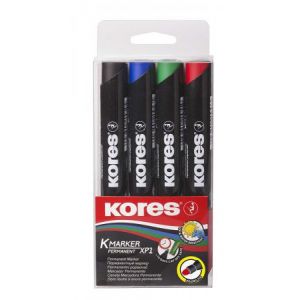 Kores M20943 - Etui de 4 marqueurs permanents K-Marker XP1, pointe ogive, encre 4 coul.