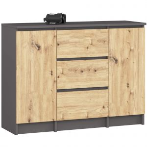 Akord - Commode 2 Portes 3 Tiroirs Gris Graphite/Chêne Artisan 101X35X76