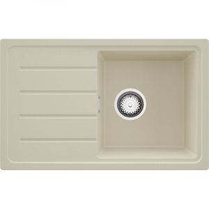 PRIMAGRAN Evier Cuisine en Granit 70x44cm,Lavabo 1 bac + Kit de Vidage, &Eacute;vier &agrave; Encastrer au meuble 45cm - Copenhague Easy, Beige