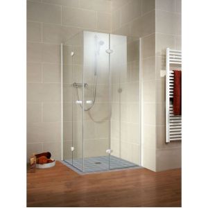 Schulte-ufer Accès d'angle avec portes de douche pivotantes-pliantes Confort, verre transparent, profilés blancs, Schulte, 80 x 80 x 190 cm