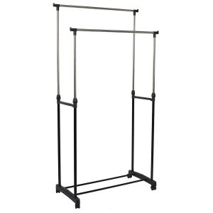 Image de The home deco factory Portant Double &agrave; Roulettes En M&eacute;tal