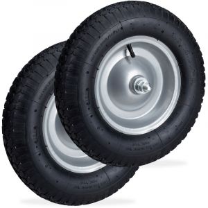 Relaxdays Roue de brouette caoutchouc 200 kg, lot de 2, roue de rechange axe, jante essieu 4.80 4.00-8, noir
