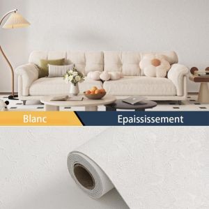 Ideko Papier Peint 3D effet Ciment Blanc adh&eacute;sif auto collant &eacute;paississement 60CM x 2.8M en rouleau Style industriel 1.68m2