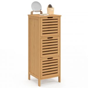 Idmarket Meuble d'appoint salle de bain bambou BEA 3 portes 30 x 30 x 80 cm