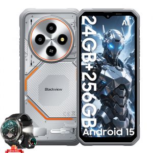 Blackview Fort 2 Smartphone Incassable 6.56" 24Go+256Go 5000mAh 16MP AI Cam&eacute;ra T&eacute;l&eacute;phone Android15 NFC Blanc avec W50Pro Montre Noir