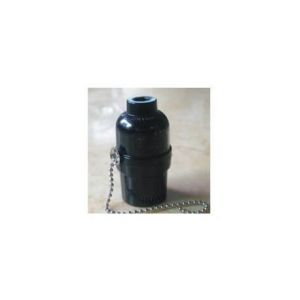 Image de Desineo Douille vintage en Bakelite avec interrupteur &agrave; cha&icirc;nette argent&eacute;e de type E27