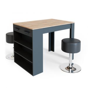 Vicco - Table de bar "Repose anthracite/chêne avec 2 tabourets de bar