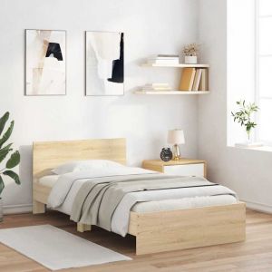 VidaXL Cadre de Lit Tête de Lit, Lit Simple avec Sommier à Lattes, Lit Adulte, Meuble de Chambre, Moderne, Chêne Sonoma 90x190 cm Bois Ingénierie