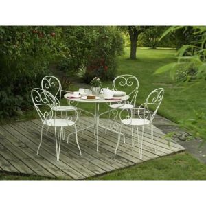 Image de Lot de 4 Fauteuils de jardin romantique empilable en fer forg&eacute; Blanc