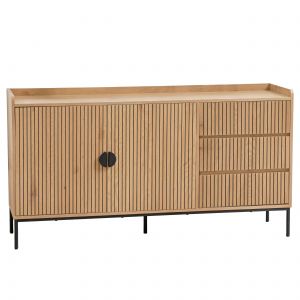 Oviala Buffet 2 portes et 3 tiroirs en acier et mdf d&eacute;cor m&eacute;lamin&eacute; beige