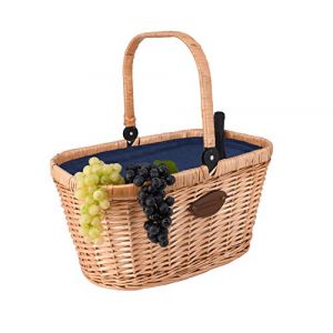 Image de Les Jardins de la Comtesse Panier en Osier Naturel Chantilly - Glacière Isotherme - pour Le Marché ou Le Picnic - Anse Rabattable - Tissu Bleu - 48 cm x 29 cm x 27 cm