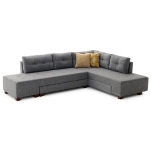 Cotecosy Canap&eacute; d'angle &agrave; droite convertible Rhodes Tissu Gris - Gris