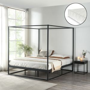 Lit à baldaquin Kristianstad et matelas à mousse froid 160 x 200 cm noir