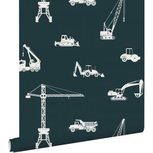 Estahome - papier peint véhicules bleu foncé et blanc