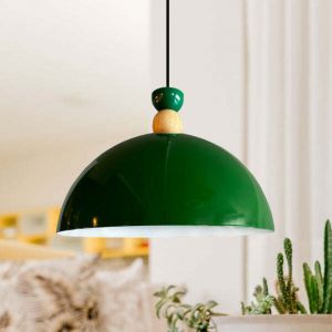 Yimpi Suspension Industrielle en M&eacute;tal Vert Peint &agrave; la Main &ndash; Lustre Vintage E27 &Oslash;30 cm pour Salon, Chambre ou Salle &agrave; Manger