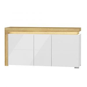 Image de SANS Buffet 3 portes LED inclus Teo Blanc et Bois