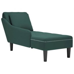 Image de Décoshop26 Méridienne chaise longue pour intérieur et coussin et accoudoir droit en velours vert foncé DEC026267