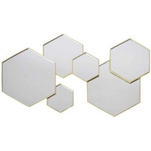 The home deco factory Décoration murale miroirs en métal doré Hexagonale