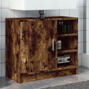 VidaXL Armoire de lavabo chêne fumé 63x29x55 cm bois d'ingénierie, armoire de salle de bain, armoire de rangement salle de bain, meuble lavabo de salle de bain