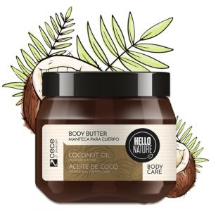 Hello Nature P-Beauty Beurre corporel cosmétique naturel avec huile de coco bio - Pour peaux très sèches - Avec huile d'amande et panthénol - Crème de soin végétalienne sans parabène ni silicone - Crème pour le