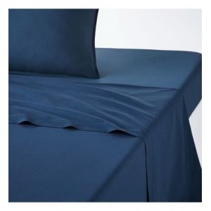 Drap plat uni en coton lavé, Scenario Bleu Couleur Bleu Taille 180 x 290 cm