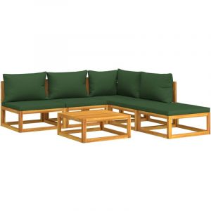 Image de VidaXL Ensemble canap&eacute; de jardin et pouf 6 pi&egrave;ces en bois d'acacia avec coussins verts Vida XL