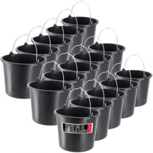 Seau à mortier de construction, en plastique, 5 l, pour jardin, chantier, seau à eau, eau, robuste, noir (15) - Kadax
