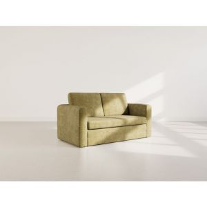 Marilia - Canap&eacute; 2 places convertible d&eacute;plimousse en velours textur&eacute; - Vert Olive