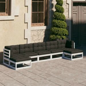 Mercatoxl Salon de jardin 7 pcs avec coussins Blanc Bois de pin m if