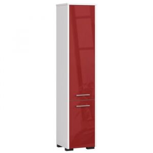 Colonne salle de bains Akord fin Blanche 30 cm 2 portes façade Rouge Brillante 5 étagères 30x30x140 cm