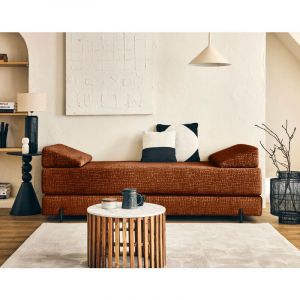Brescia - banquette 3 places convertible en tissu velours relief - Terracotta
